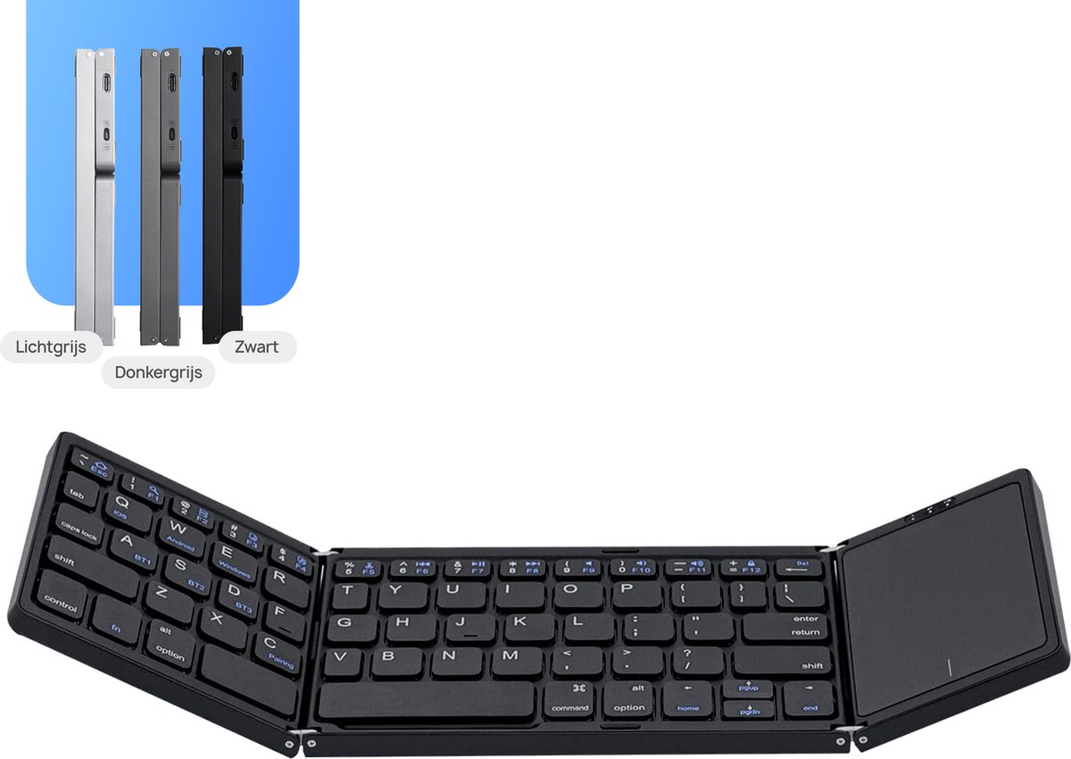 K&G® Opvouwbaar Toetsenbord - Groot Touchpad - Qwerty Toetsen - Oplaadbaar - Draadloos - Anti Slip Onderkant - Bluetooth - Foldable Keyboard - Zwart