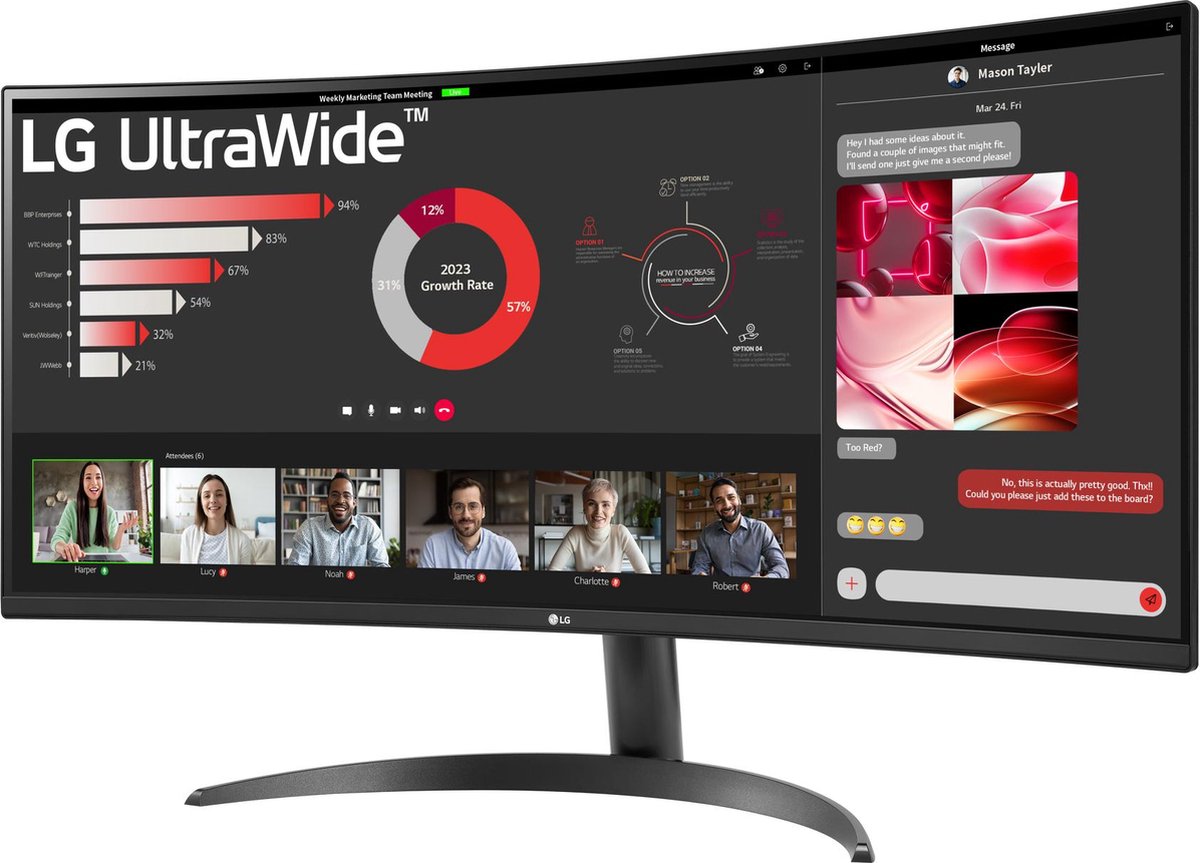 LG 34WR50QK Curved Ultrawide Monitor 34" 21:9 WQHD 3440x1440 100Hz HDR10 99% sRGB PBP Ergonomisch - Afbeelding 4