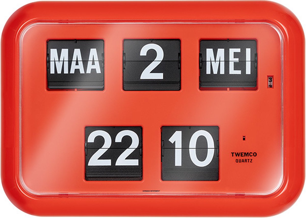 Twemco QD-35, Flipklok - Rood - Nederlandse Datum - 24-uurs tijdsaanduiding - Retro Klok - Wandklok - Tafelklok - Datumklok - Klok Met Datum - Klok Met Dag - Klok Met Dag En Datum - Kalenderklok - Digitale Tijdsaanduiding - Wandklok Woonkamer