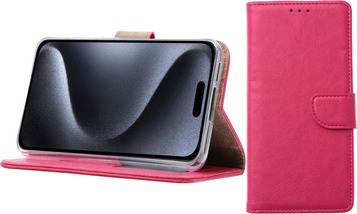 BixB Hoesje Geschikt voor iPhone 16 Pro Max – portemonnee bookcase met pasjeshouder - Roze