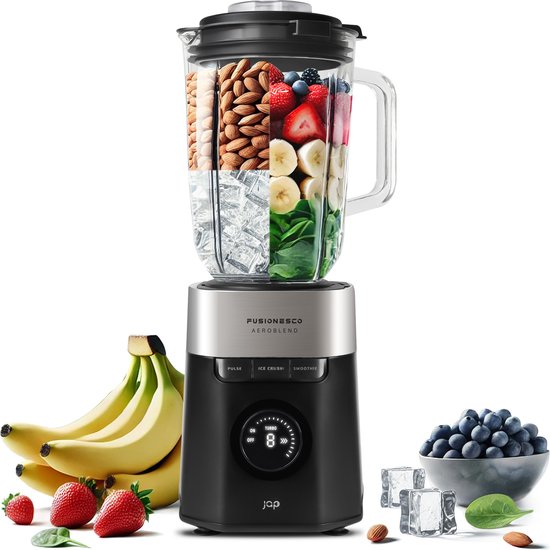 Foto: Jap appliances aeroblend krachtige 1000w blender met 8 snelheden en 3 standen grote 1 5 liter glazen kan maatbekerdop 20 40ml smoothie maker ijscrusher zwart