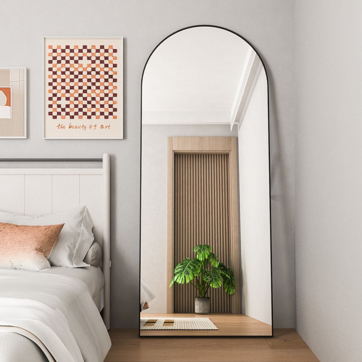 NEUWEABY Spiegel in volledige lengte, 162 x 53 cm boogspiegel met standaard, boogspiegel full-body spiegel, zwart staand om op te hangen of tegen de muur te zetten voor slaapkamer