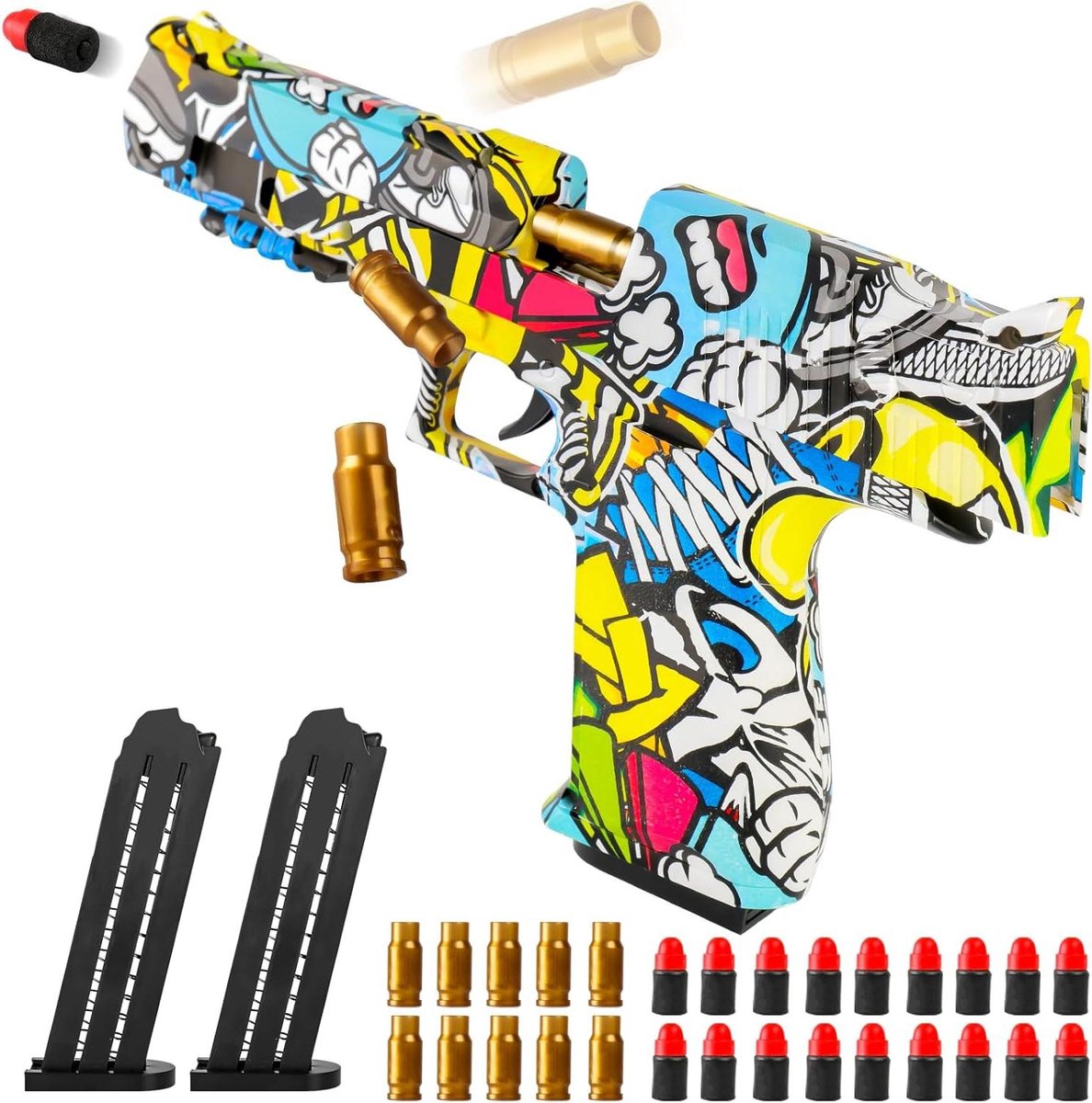 Speelgoedpistool Kinderen 6 Jaar Schuimblaster 60 Zachte Ballen 2 Magazijnen Graffiti Patroon Huls Uitworp