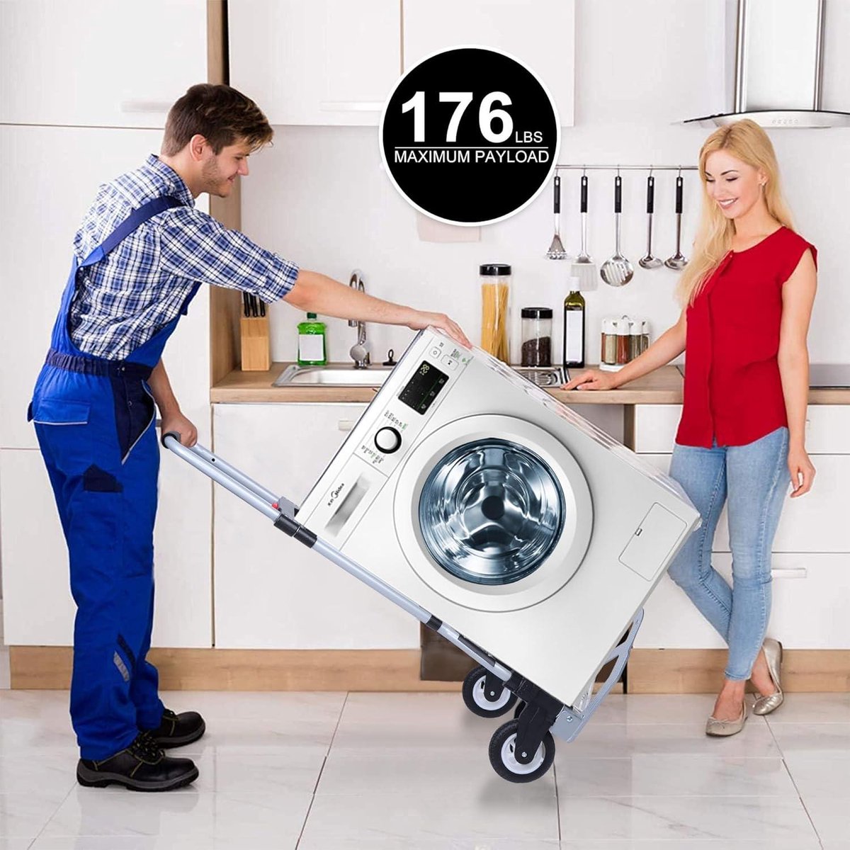 COSTWAY 2 In 1 Opvouwbare Steekwagen Transportwagen, Belastbaar Tot 90 Kg Hoogte Verstelbaar Stalen Frame Met Laadvlak Trappensteekwagen Platformwagen Groen Zwart 2533224838