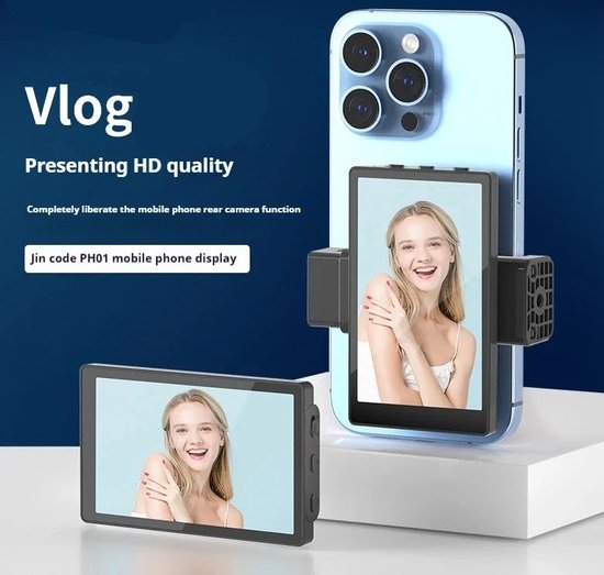 Smartphone Vlog Monitor met Magneetbevestiging - Geschikt voor Android en iPhone Telefoons - Ideaal voor Selfies, Vlogs, Live Streams en Video-opnames