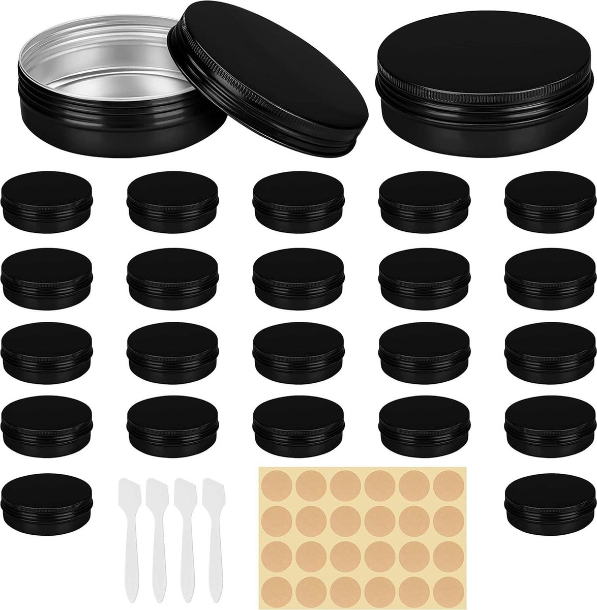 60 ml Zwart Schroefdeksel Rond Aluminium Bakjes - 24 Pack