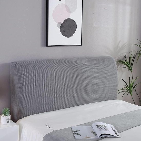 Housse de protection pour tête de lit - modèle uni - extensible et lavable - uni - gris clair - 180 cm
