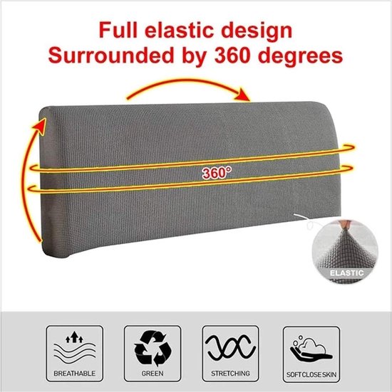 Housse de protection pour tête de lit - modèle uni - extensible et lavable - uni - gris clair - 180 cm
