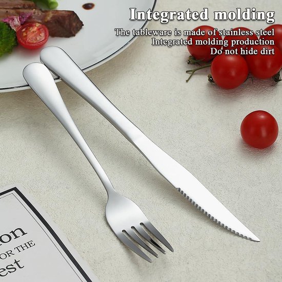 Foto: 24 delige set roestvrijstalen steakbestek 12 tafelvorken en 12 tafelmessen vaatwasmachinebestendig