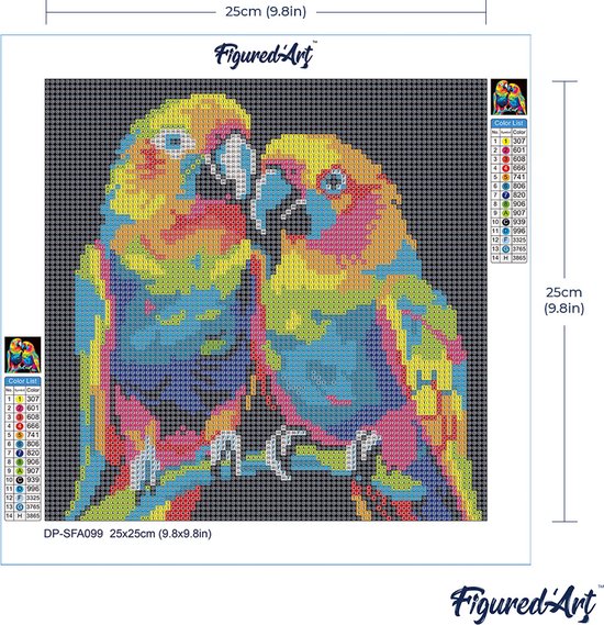 Figured' Art Mini Peinture de diamants Set Adultes 25x25 cm Perroquets Abstrait Pop- Art - 5D DIY Art Full Drill Round Diamond - Toile roulée