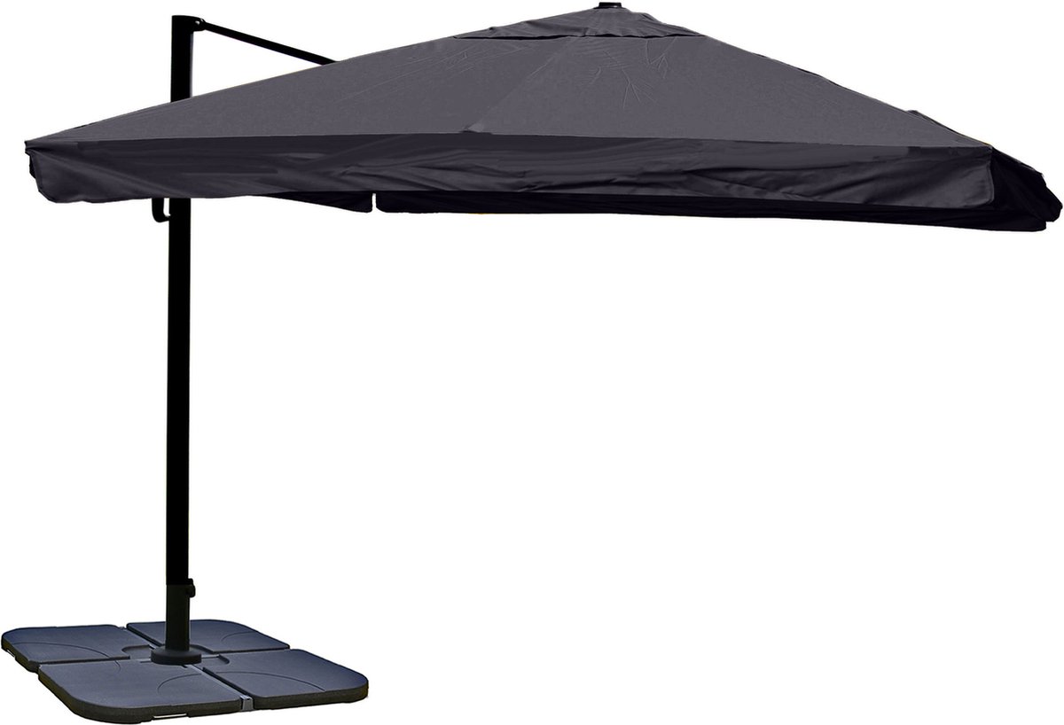 Zweefparasol MCW-A96, parasol, 3x4m (Ø5m) polyester/aluminium 26kg ~ Flap, antraciet met voet
