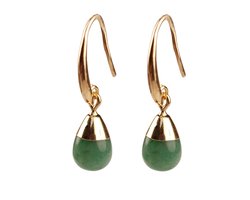 foto van Groene edelstenen oorbellen Gold Dip Green Aventurine Small - oorbelhanger - groen - goud - aventurien - sieraden zakje - cadeau voor haar - kerst cadeau - Moederdag cadeau