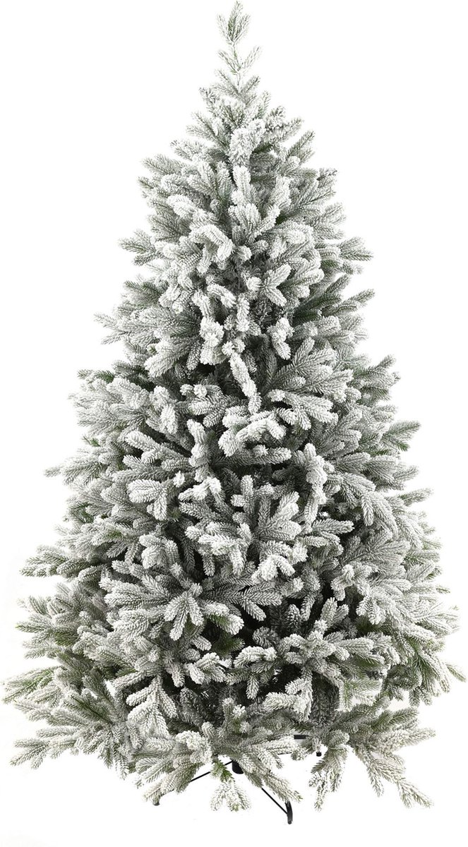 Snowy Hamilton Hinged kunstkerstboom - 213 cm - Wit geflockt donkergroen - Ø140 cm - 3929 tips - Besneeuwd/Frosted - Metalen voet