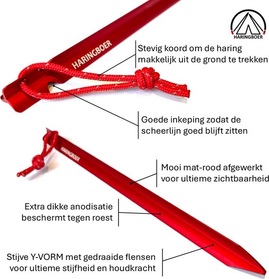 Haringboer® Tentharingen - 20cm Propeller Y haringen - 16 stuks Grondpennen - Lichtgewicht 13 gram per stuk - Aluminium (7000-series) Haringen Tent - Zachte tot Middelharde Ondergrond - Inclusief Trekkoord en Haringzak van Haringboer® — afbeelding 2