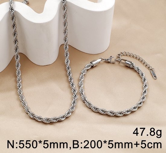 Setje ketting en armband staal 4830