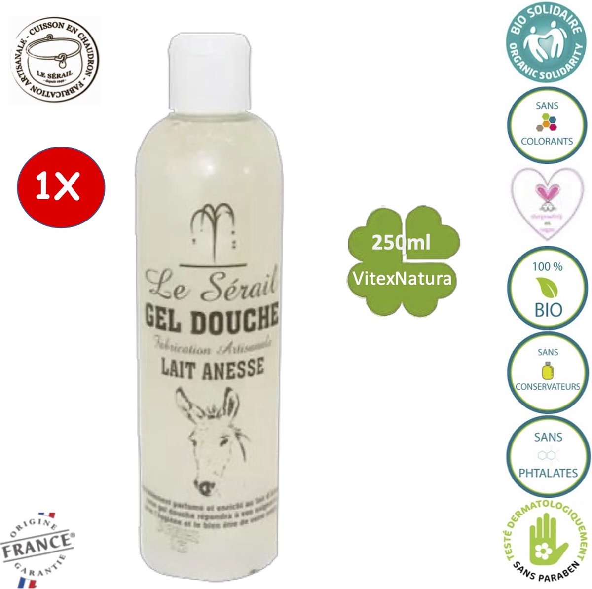 Goedkoopste Ezelinnenmelk douchegel 250ml | Ideaal voor de gevoelige en probleemhuid | Franse ambacht | plantaardig, hypo allergeen.