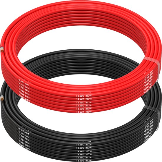 MMOBIEL 16 AWG Siliconen Elektrische Draad - 16 Gauge (1,31mm²) Vertinde Koperkabel - 2 Aparte Draden Rood & Zwart Elk 10 m voor RC, Drones, 3D Printers, Batterijen, Luidsprekerdraden, Led Strips