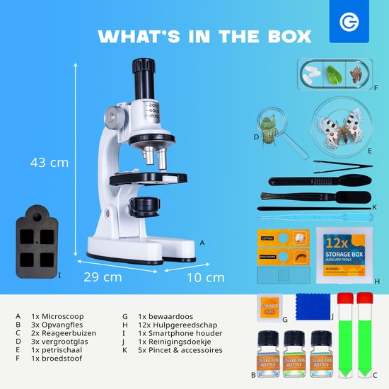 Microscoop voor kinderen, 200 x 1200 x vergroting, experimenteel