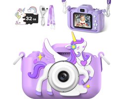 foto van Sounix Digitale Kindercamera - 32GB SD-kaart - 1080P video - Digitale Kindercamera HD 1080p - Fototoestel voor Kinderen - Paars