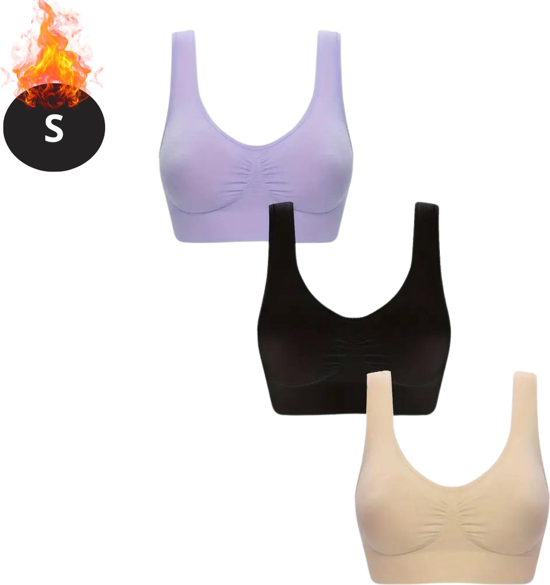 Nivard BH Set Zonder Beugel - Zonder Bandjes - Push-up Bh's - Comfort Beha - Comfortabel - Sterk - Dames - 3 Pack - Gemengd 3