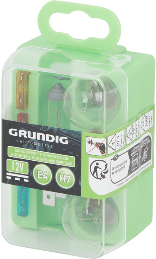 Grundig autolampen H7 - 12V universele lampenset met zekeringen - 8-delig