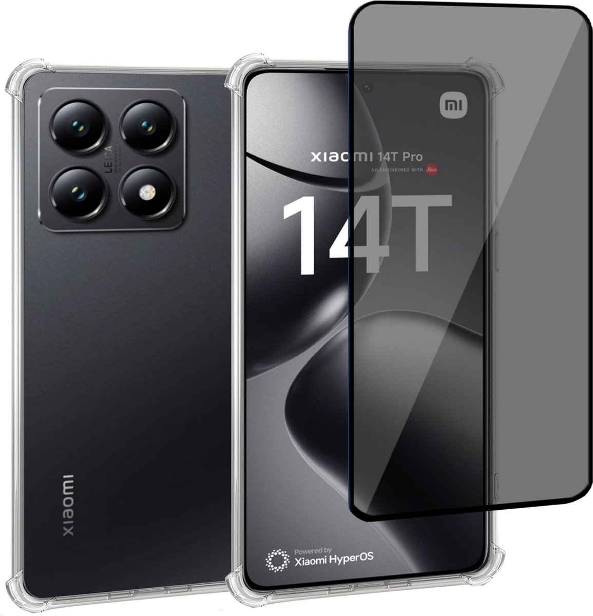 Geschikt voor Xiaomi 14T - Hoesje + Privacy Screenprotector – Privé - Gehard Glas Cover