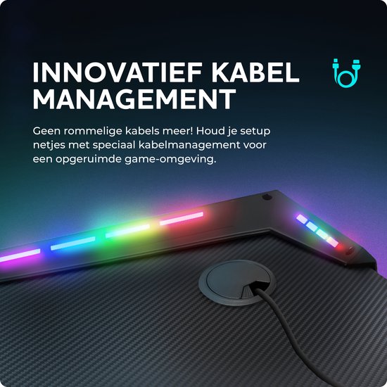 FIVMEN Led-gamingbureau, 160 x 60 cm, gamingtafel, computertafel met bekerhouder en hoofdtelefoonhaak, pc-tafel, gamingtafel met koolstofvezelcoating, M-frame
