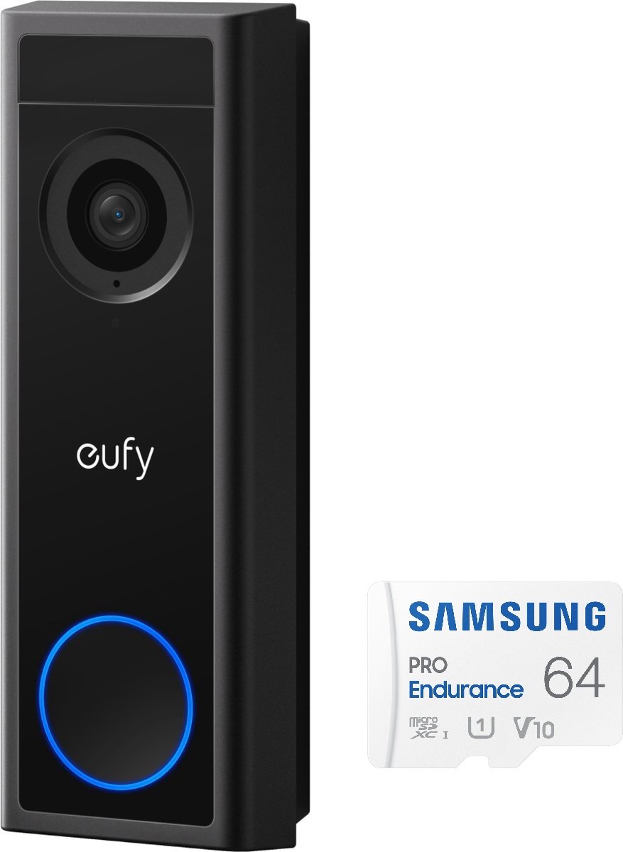 eufy C30 2K Draadloze Video Deurbel 2K FHD - Accu Zwart + SAMSUNG MicroSDXC 64GB PRO - geen Homebase nodig - Bundel - eufy - €84,99