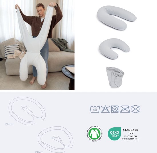 Doomoo Twisty - 2 in 1 Zwangerschapskussen - Voedingskussen - met superfijne en extra stille microkorrels - Bio katoen - Pearls Grey van Doomoo — afbeelding 2