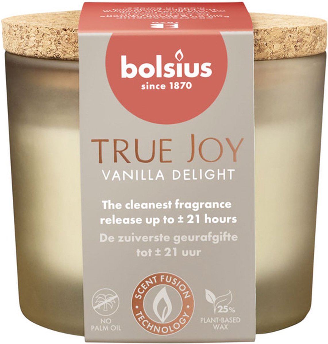 Bolsius 6 stuks Bolsius geurglas met kurk Vanilla Delight geurkaarsen 66/83 (21 uur) True Joy Transparant