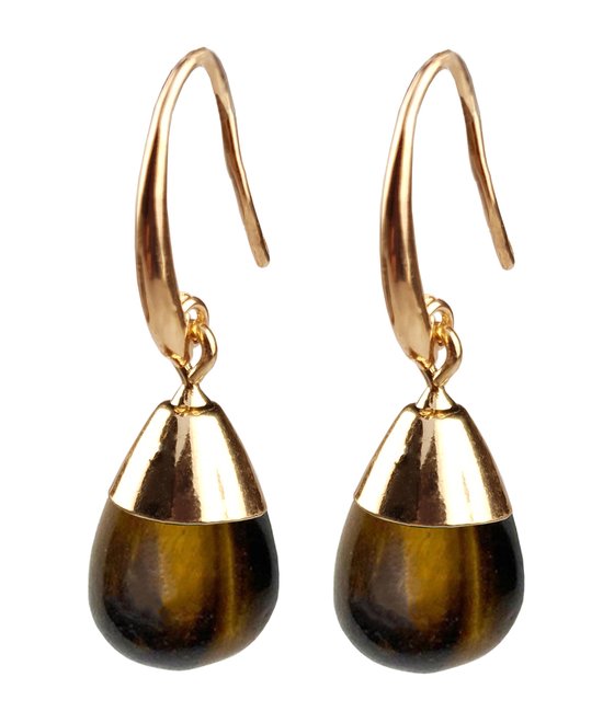 Boucles d'oreilles pierres précieuses Gold Dip Tiger Eye - boucles d'oreilles - marron - or - oeil de tigre