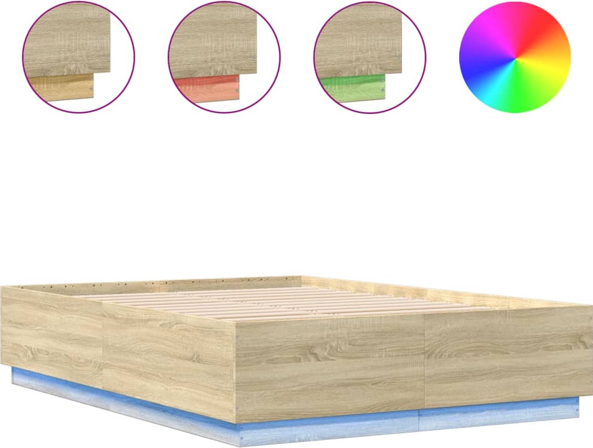vidaXL - Bedframe - met - LED-verlichting - sonoma - eikenkleurig - 120x200 - cm