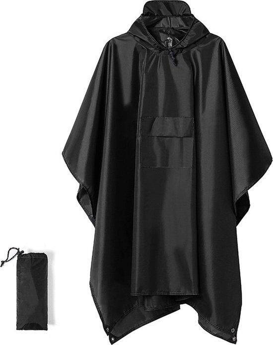 MCBOSON - Regenpak - Regenjas-poncho regenjas - Wandelregenjas - Regenpak met Capuchon - Ademend - Superwaterdicht - winddicht - Zwart - Unisex - Opvouwbaar - Waterdichte zakken - Mode