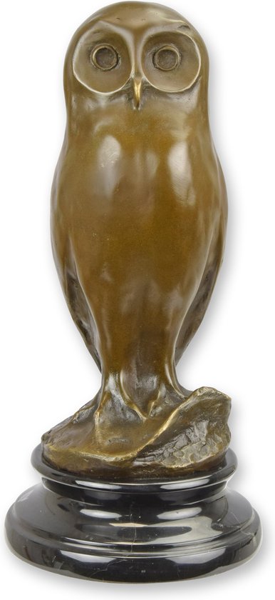 Statue de hibou en bronze - Sculpture et figurine - statue de hibou en bronze, sculpture de hibou, décoration de hibou - Bronze coulé - Base noire - Design intemporel - 24,7 cm de hauteur / bronze