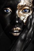 Goud en Zwart Vrouw Canvas schilderij Moderne Print poster en prints Muur Art Picture woonkamer woondecoratie muurschildering 60x90cm Frameless