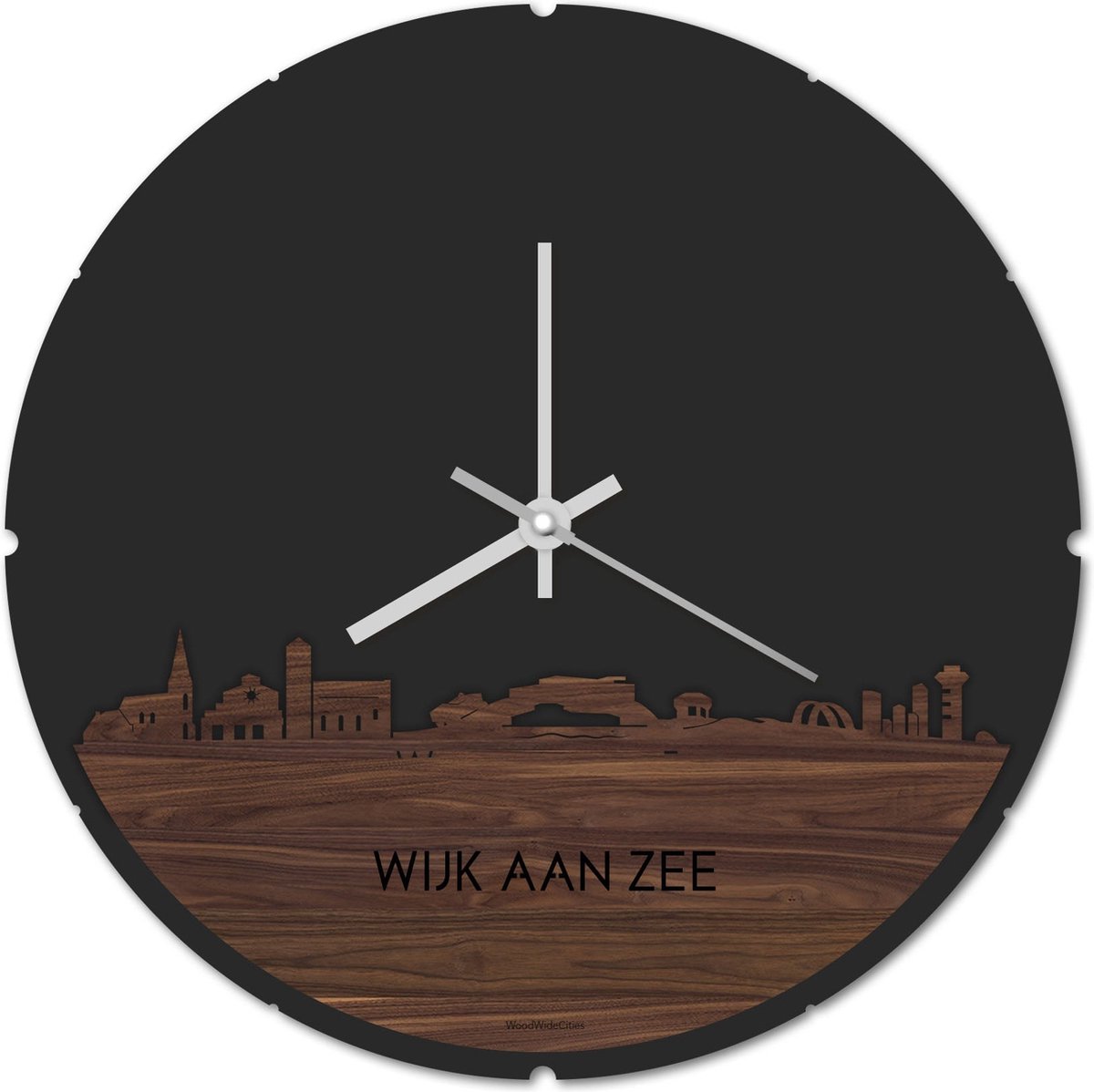 Skyline Klok Rond Wijk aan Zee Notenhout - Ø 44 cm - Stil uurwerk - Wanddecoratie - Meer steden beschikbaar - Woonkamer idee - Woondecoratie - City Art - Steden kunst - Cadeau voor hem - Cadeau voor haar - Jubileum - Trouwerij - Housewarming -