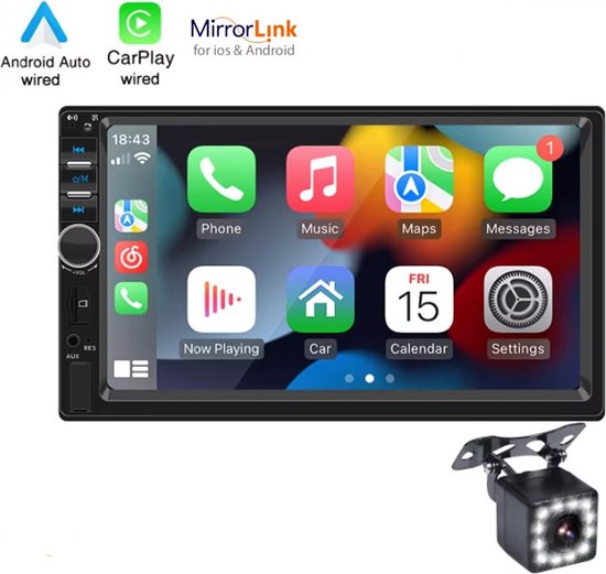 7 Inch Autoradio, Dubbel Din Radio-touchscreen met Achteruitrijcamera