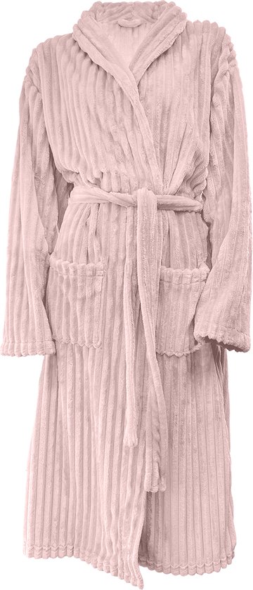 Eleganzzz Teddy Rib Fleece Uni Badjas - Light Pink - M - Badjas Dames - Badjas Heren