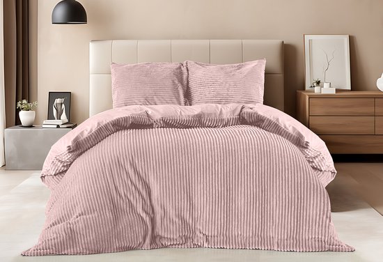 Eleganzzz Dekbedovertrek Teddy Rib Fleece - Light Pink - Dekbedovertrek 140x200/220cm - 100% Teddy Rib Fleece - Eenpersoons dekbedovertrekken - 140x220cm - Teddy Dekbedovertrek - Fluffy Dekbedovertrek - Effen Dekbedovertrek — afbeelding 3