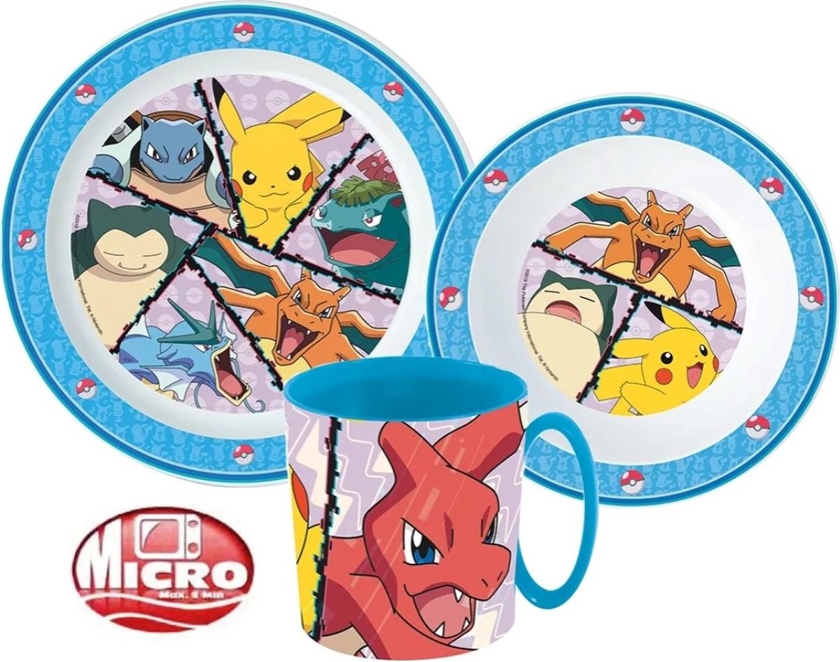 Goedkoopste Pokemon Ontbijtset - Lunchset - Dinerset Bord. Schaal en Beker 350ml