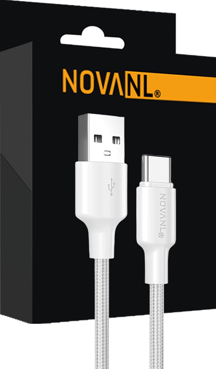 NOVANL Snellader USB A naar USB C Kabel - Wit - 2M - USB Kabels - Oplader - Lader