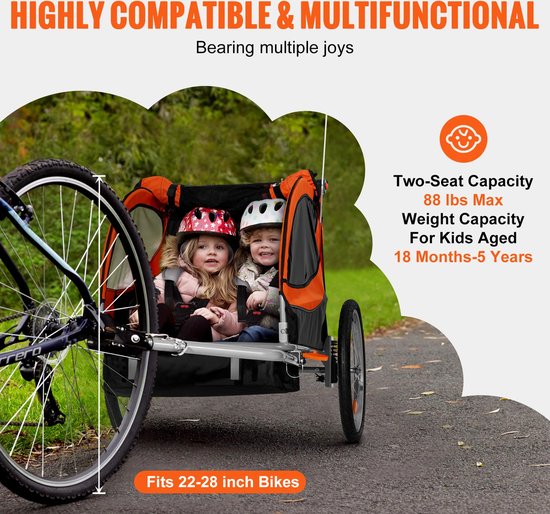 Betaalbare Goederen® Aanhanger Fiets - Fietskar - Fietskar Voor Kinderen - Kinderfietskar - Fiets Aanhanger - Dubbelzits Drager - Opvouwbaar van Beta — afbeelding 5