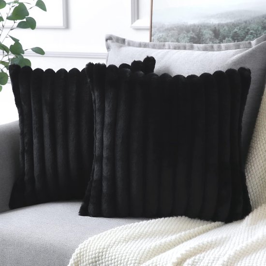 decorUhome Set van 2 kussenslopen uit kunstbont, 45 x 45 cm, decoratieve, zachte pluche pluizige fluwelen kussenhoes 45 x 45 cm, vierkant, boho, neutrale kussensloop voor bank, marineblauw
