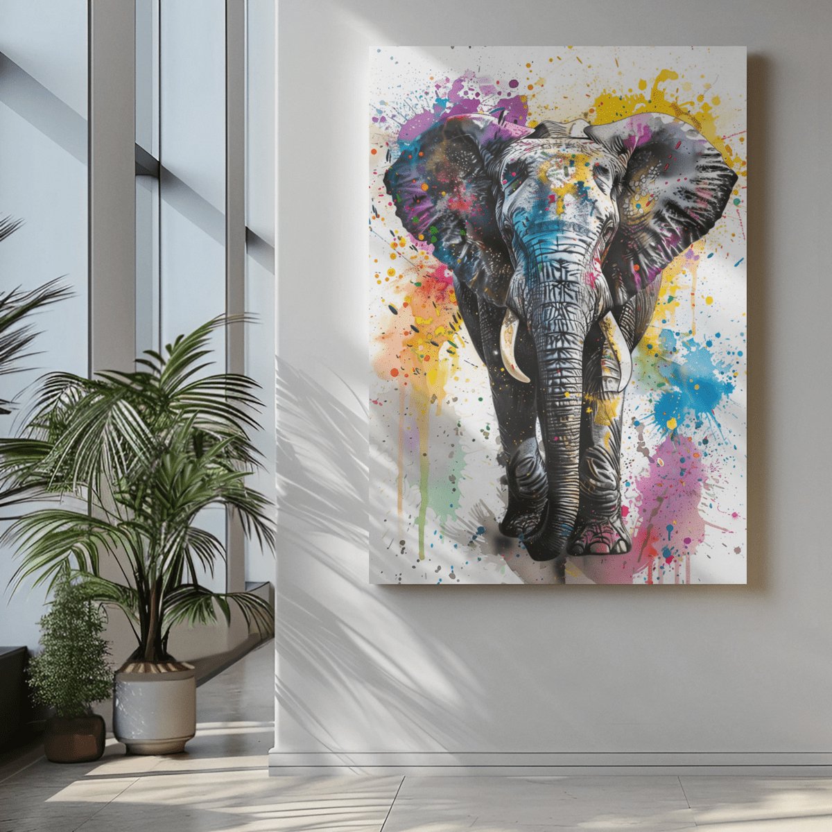Trendex Global Canvas Schilderij - Olifant en Kleuren - 60x40x2 cm Kleurrijk