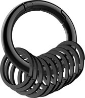 Ronde Karabijnhaak Sleutelhanger met 10 Sleutelringen - Zwart - Musketonhaak Keychain voor Volwassenen - Mini Musketon en ringetjes - Auto Klein Carabiner Sleutel Hanger, Houder - Karabijn haak ringen - Karabijnsluiting