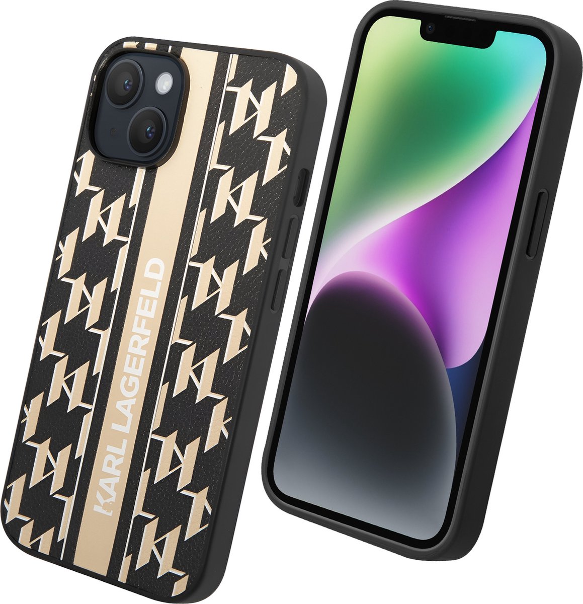 Karl Lagerfeld Monogram Stripe Back Case - Geschikt voor Apple iPhone 14 Plus (6.7") - Bruin