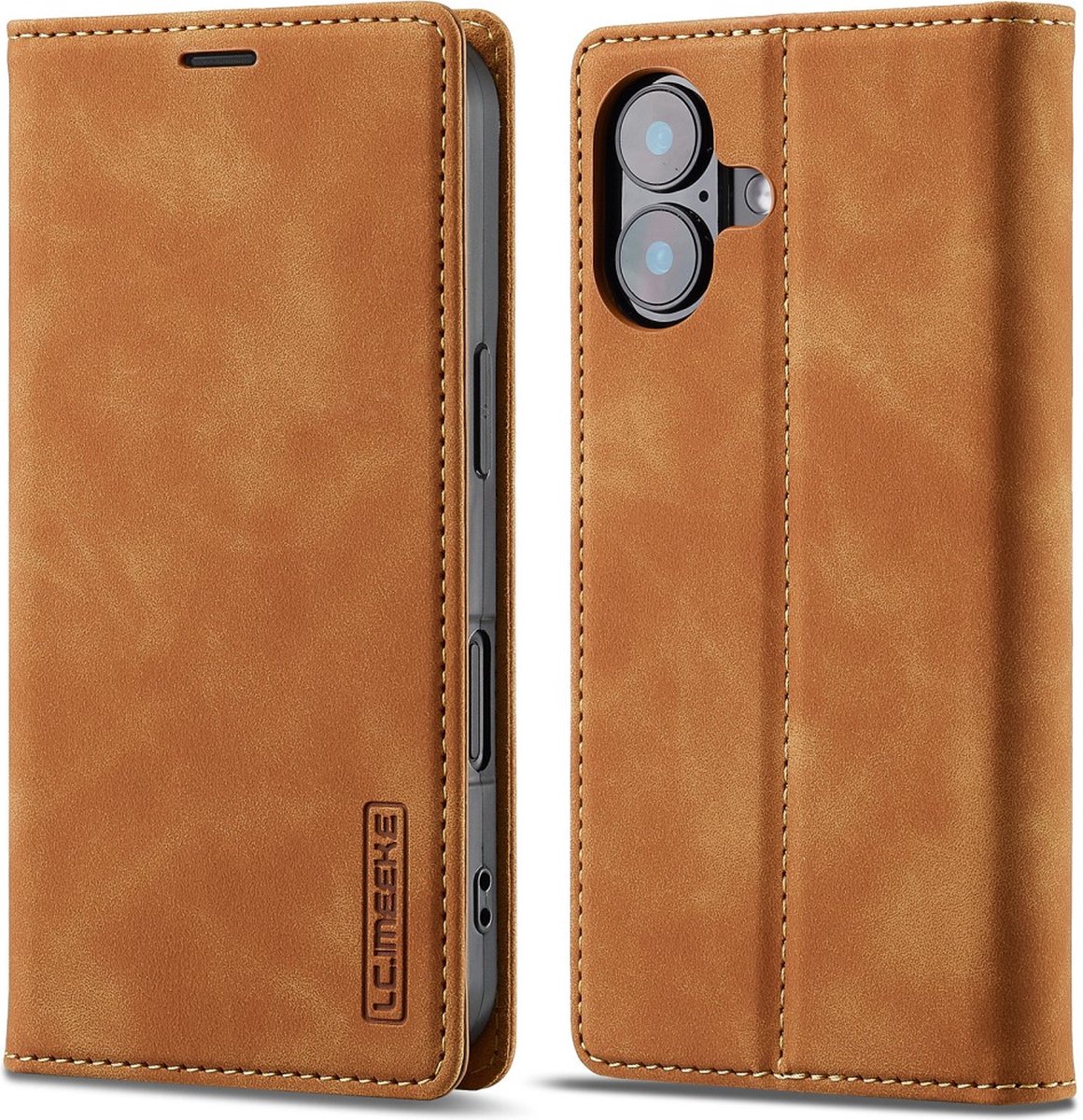 LC.IMEEKE iPhone 16 Portemonnee Hoesje - Cognac