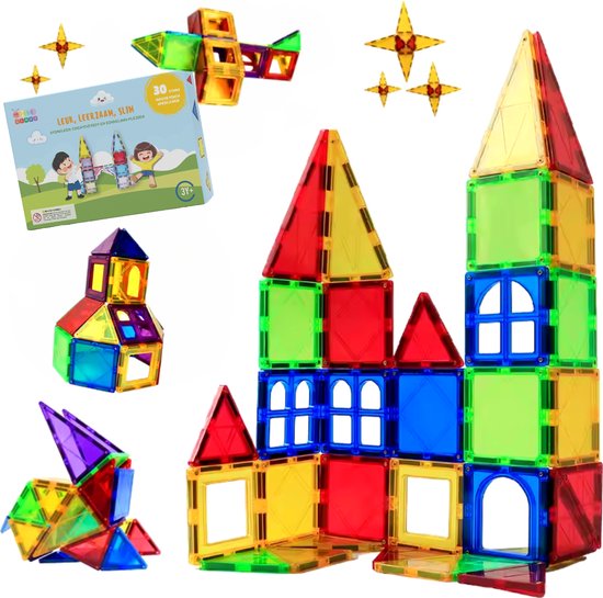 Magnetisch Speelgoed 30 Stuks Gladi Tiles - Magnetic Tiles - STEM Speelgoed voor 3 t/m 12 Jaar - Magnetische Tegels - Constructie speelgoed - Educatief Bouwspeelgoed - Speelgoed Cadeau