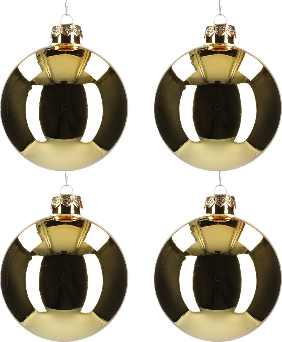 Glazen kerstballen - Set van 4 stuks/100mm - Luxe kerst decoratie - Sfeervolle kerstversiering voor in de kerstboom - Glas - Bright Gold Glans - Goud