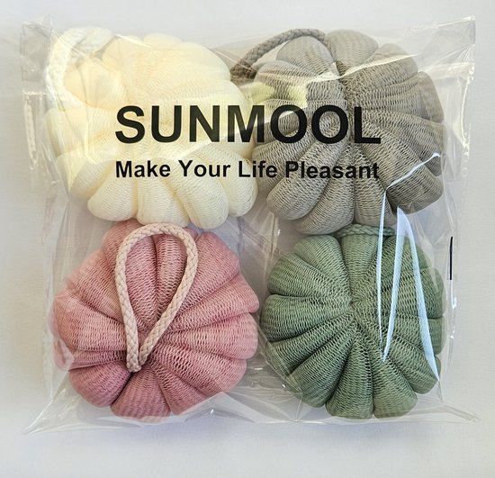 Éponge de douche - Éponge de Bain - Éponge de Massage - Éponge à récurer - Éponge de Douche - Set de 4 pièces